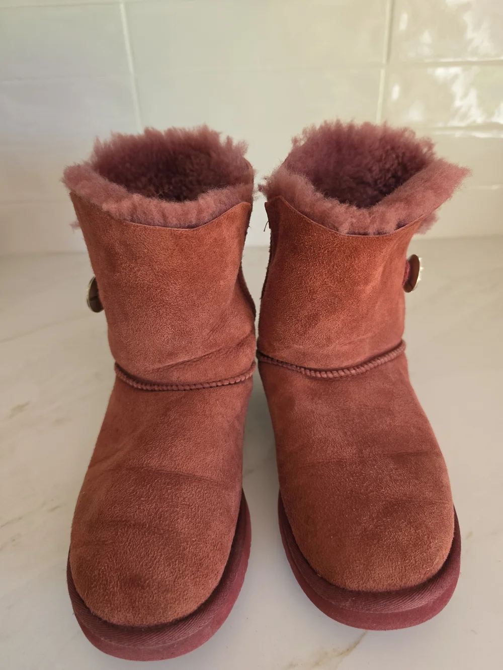 UGG Bailey Button Bling Boots Rose Pink/Purple Women’s Size 7 Swarovski Crystal